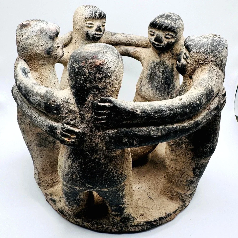 Circle of Friends Pottery Candle Holder 5 Figures Mexican Folk Art Friendship